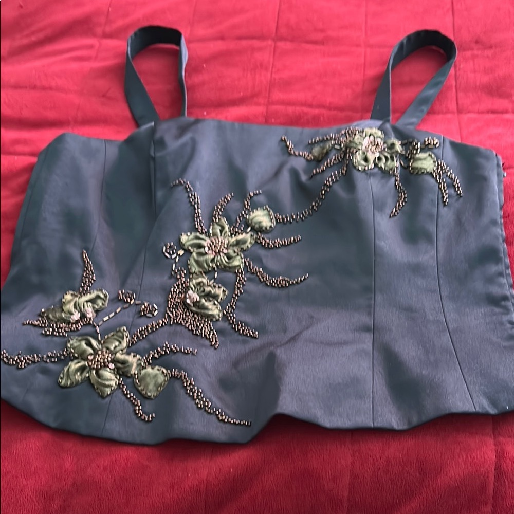 Embroidered Floral Satin Top